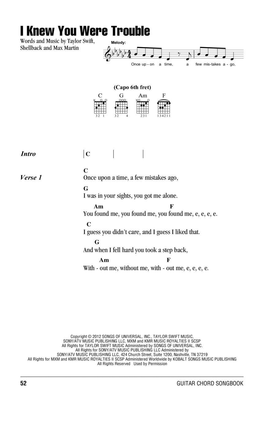 I Knew You Were Trouble Acoustic Guitar scores gallery preview page 1