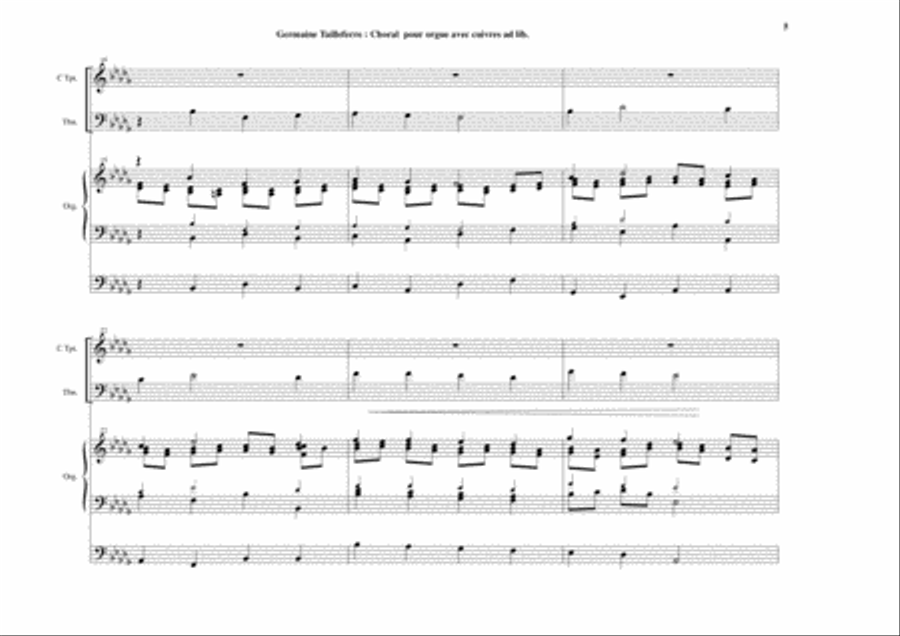 Germaine Tailleferre: Choral for organ and optional brass (C trumpet and trombone) Small Ensemble scores gallery preview page 5