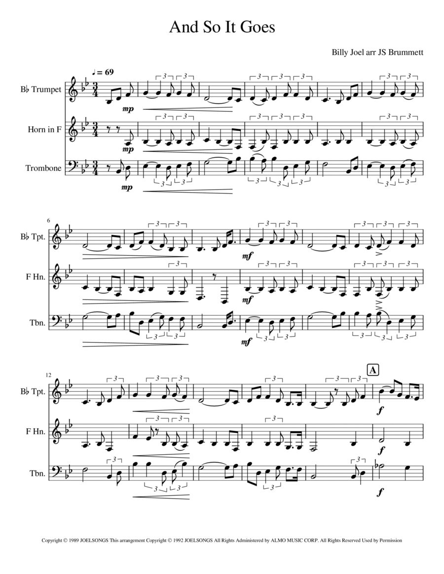 And So It Goes Brass Ensemble scores gallery preview page 1