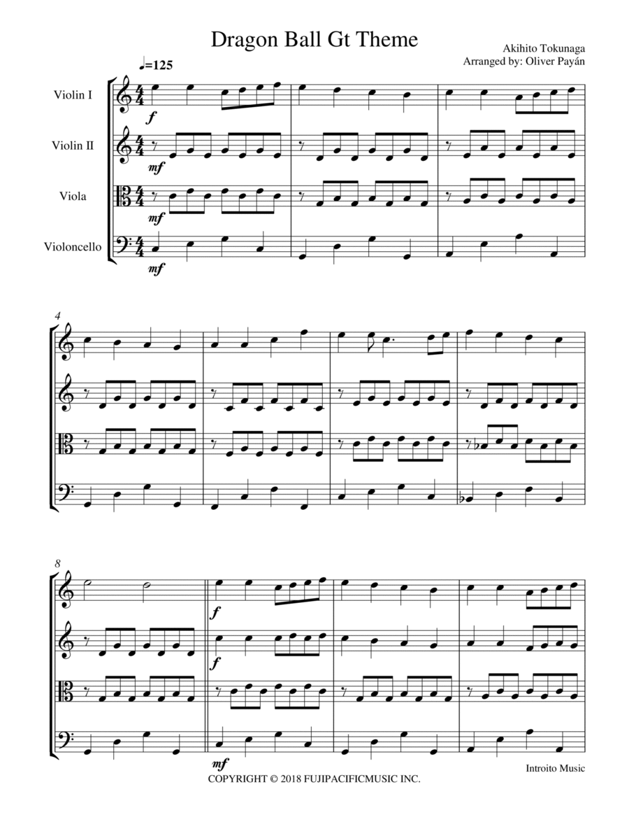 Dragon Ball Gt String Quartet scores gallery preview page 1