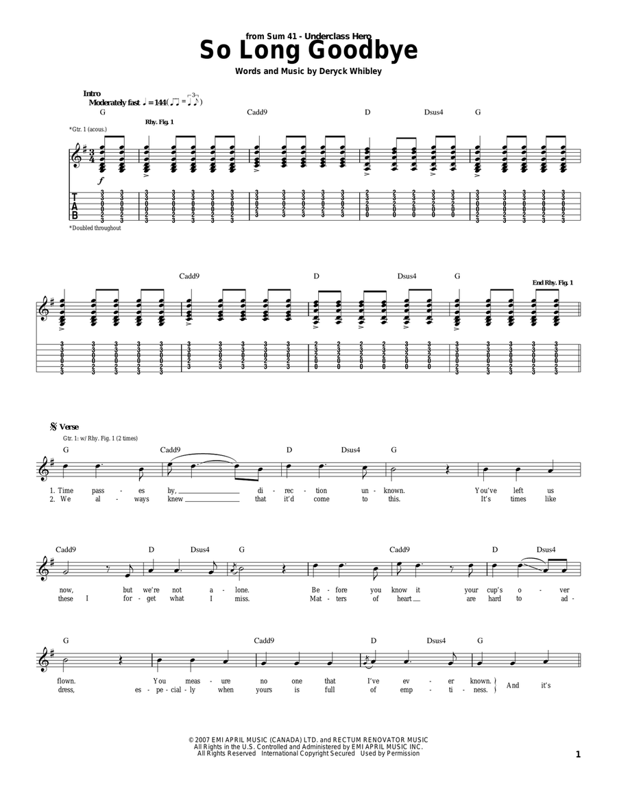 So Long Goodbye Acoustic Guitar scores gallery preview page 1