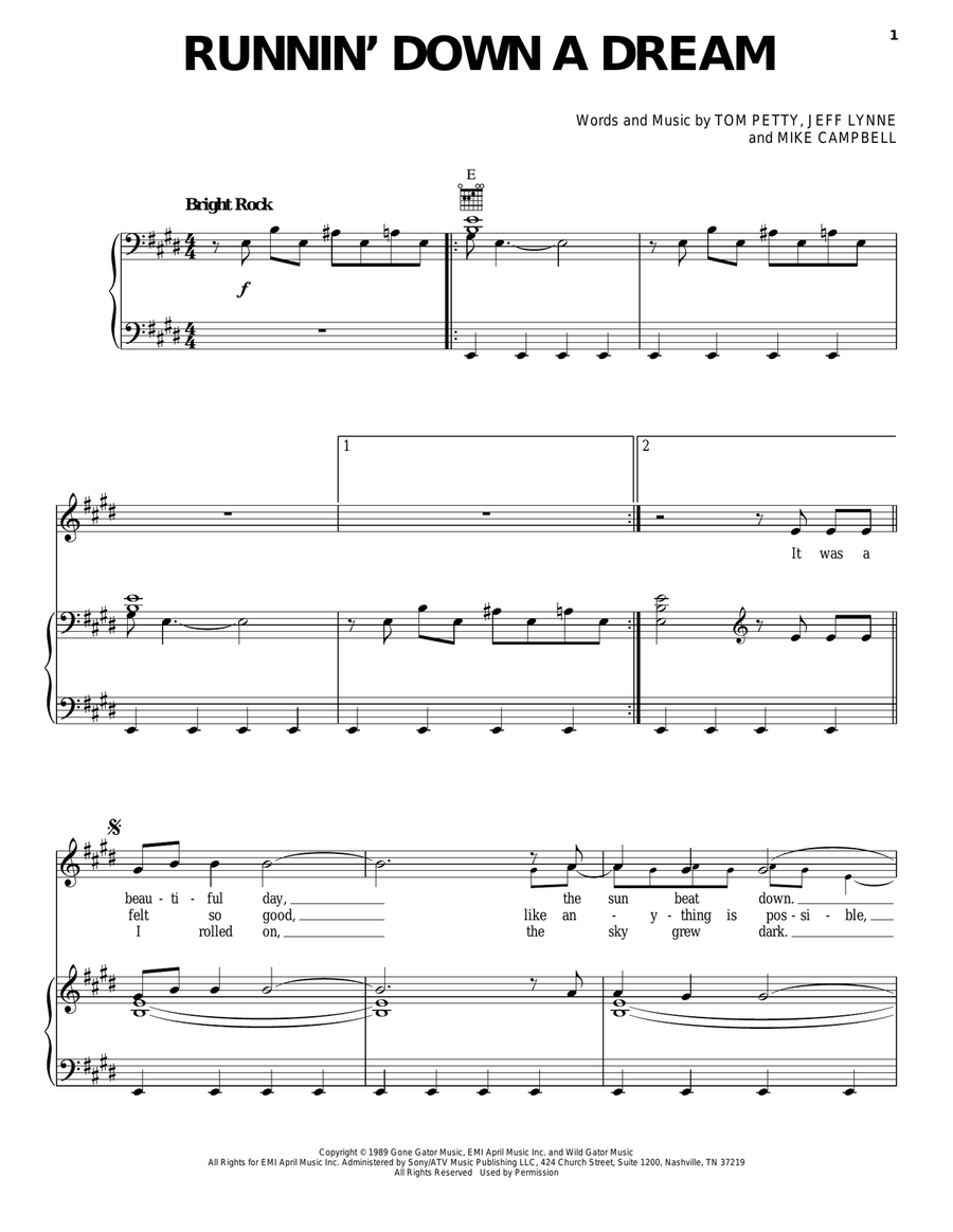 Runnin' Down A Dream Runnin' Down A Dream Piano, Vocal, Guitar scores gallery preview page 1