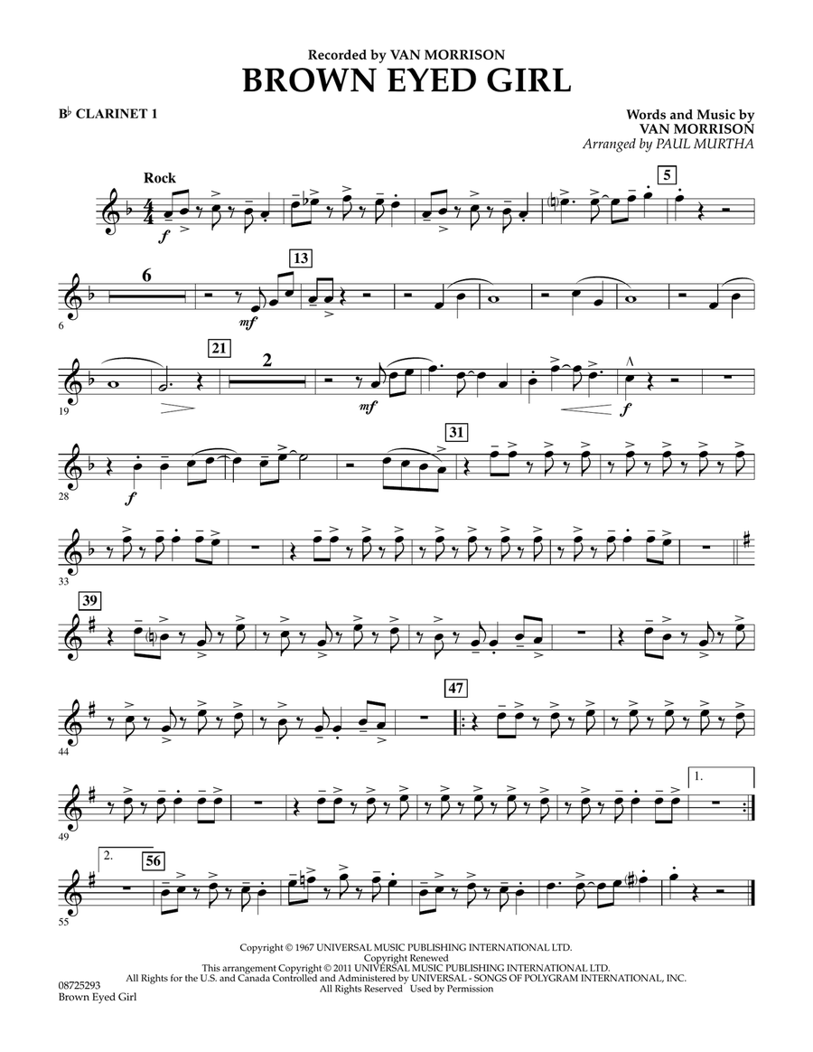 Brown Eyed Girl - Bb Clarinet 1 Concert Band scores gallery preview page 1