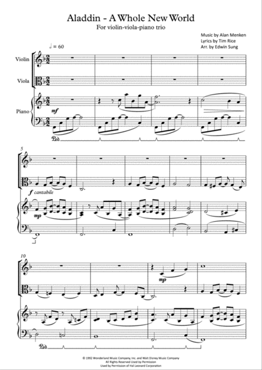 A Whole New World (from 'Aladdin') String Duet scores gallery preview page 1