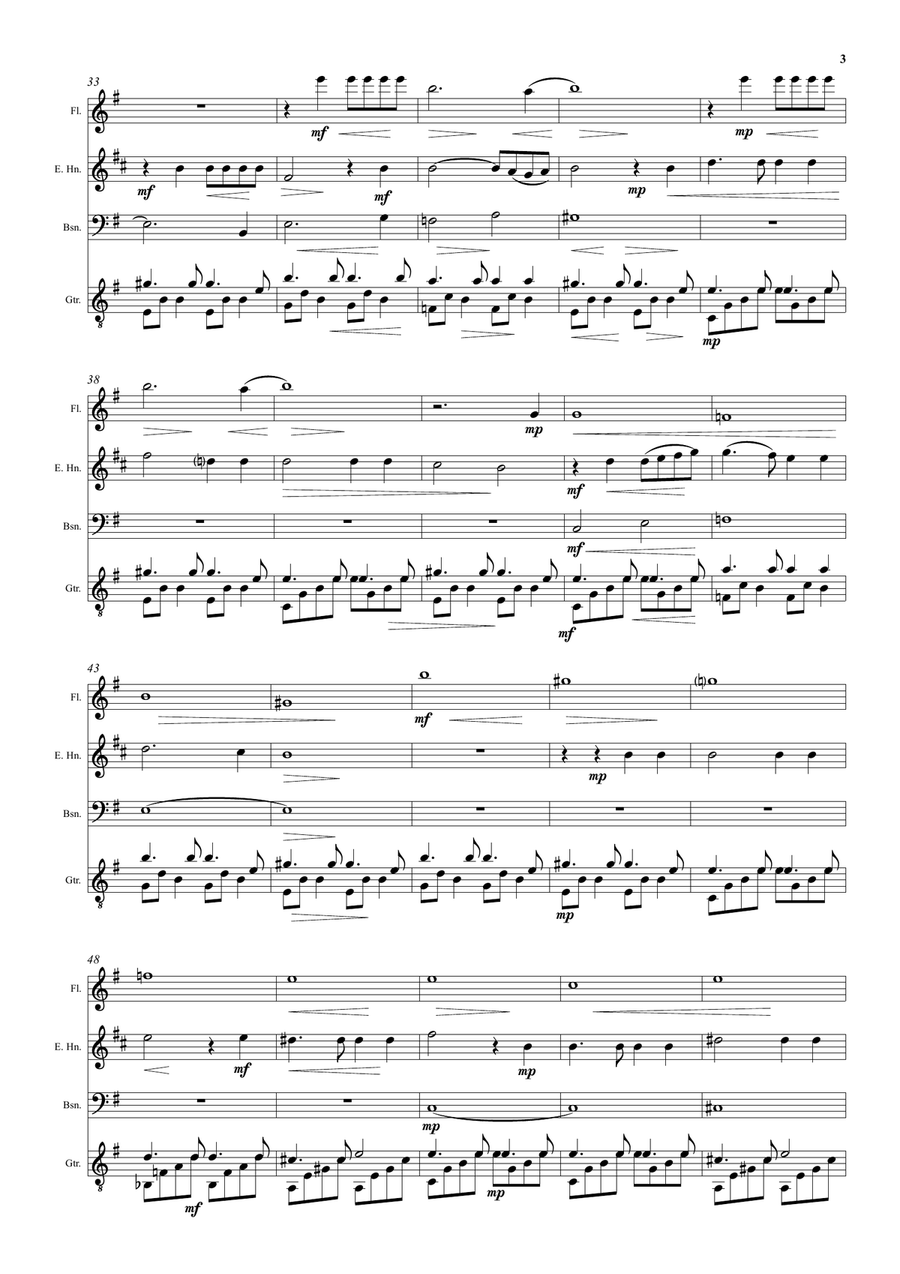 En Province (Up Country) for cor anglais with flute, bassoon and guitar accompaniment Small Ensemble scores gallery preview page 3