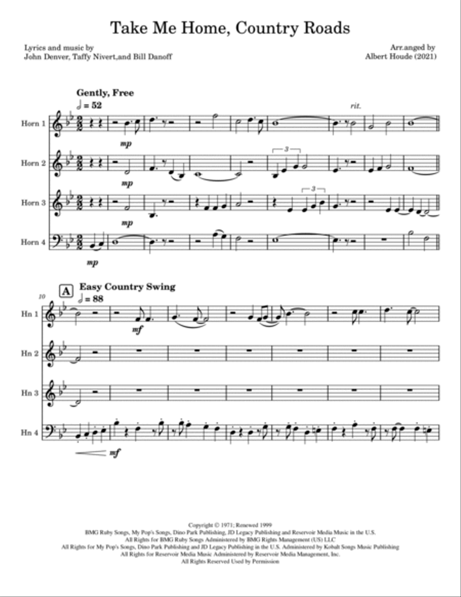 Take Me Home, Country Roads Brass Ensemble scores gallery preview page 2