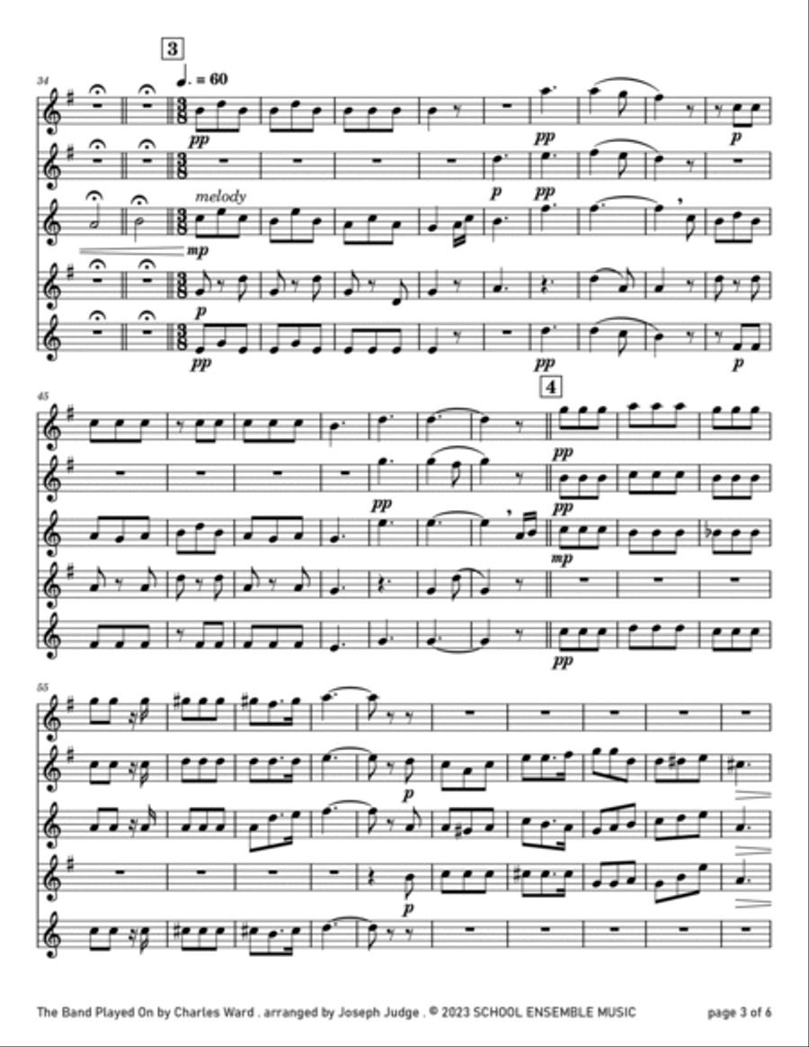 The Band Played On by Ward for Saxophone Quartet in Schools Saxophone Quartet scores gallery preview page 3