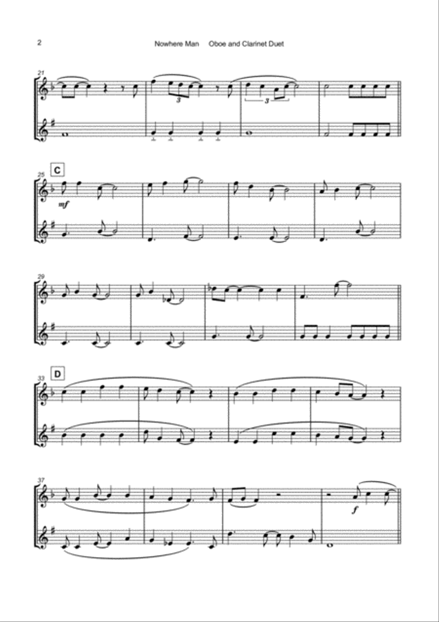 Nowhere Man Woodwind Duet scores gallery preview page 3