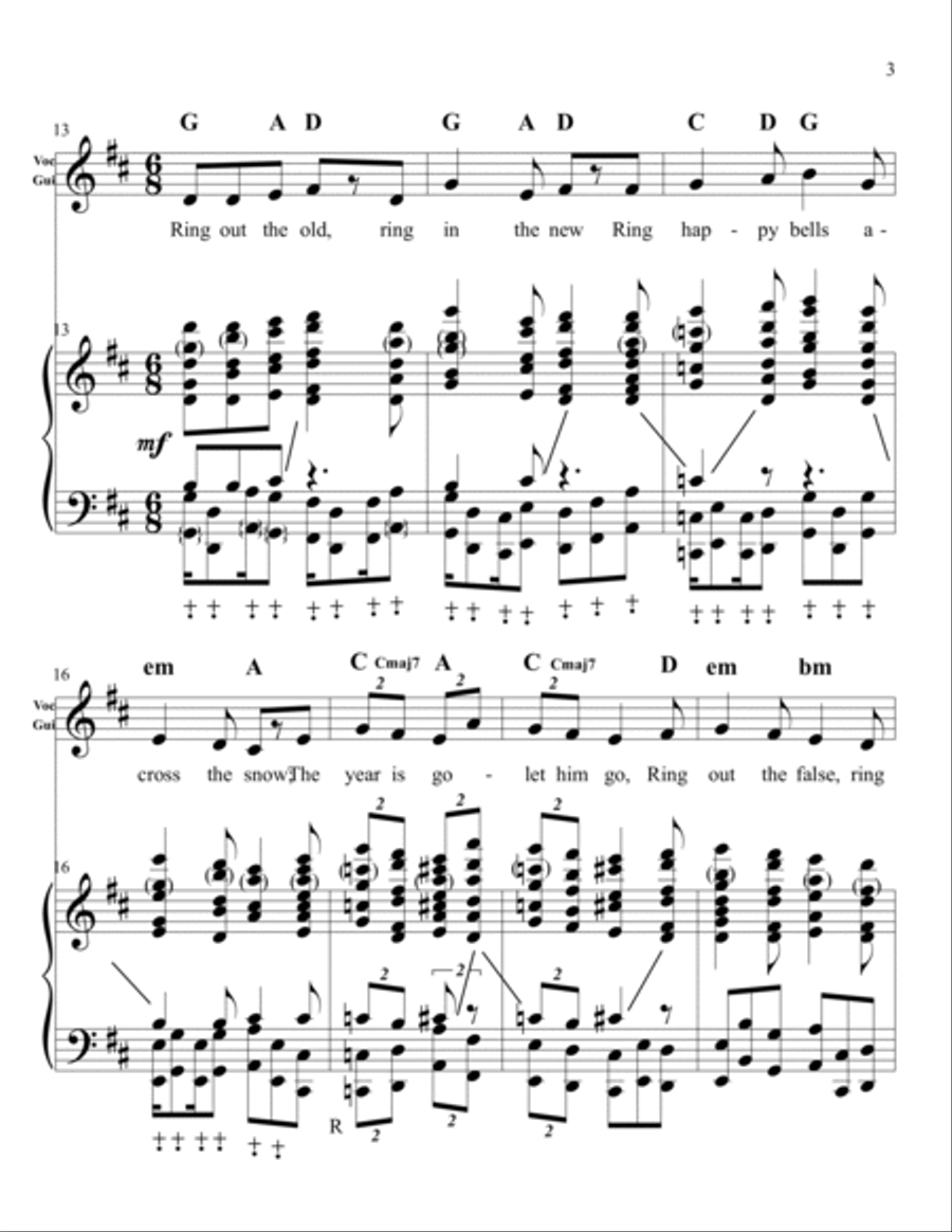 Ring Out, Wild Bells!-for Vocal, Guitar, Handbells Handbell Choir scores gallery preview page 3