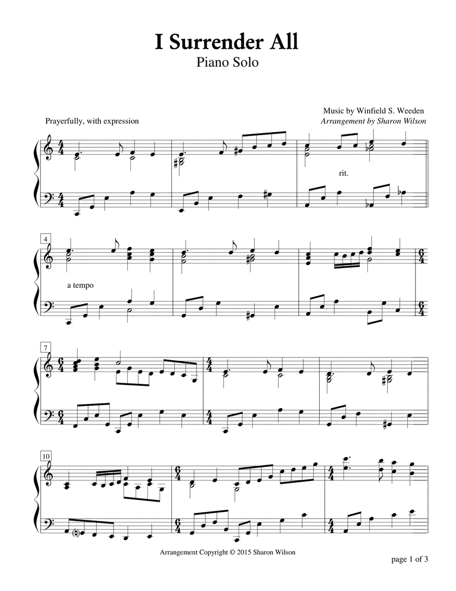 I Surrender All Piano Solo scores gallery preview page 1