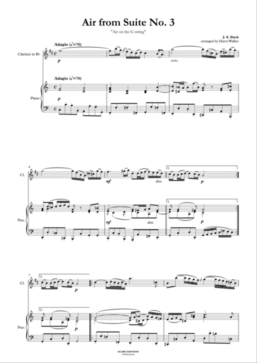 Bach Air from Suite No.3 (for Clarinet in B-flat and Piano) B-Flat Clarinet scores gallery preview page 3