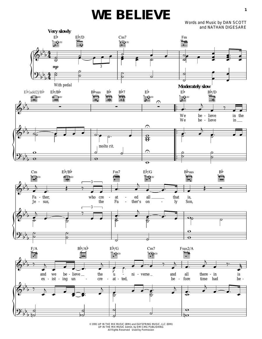 We Believe Piano, Vocal, Guitar scores gallery preview page 1