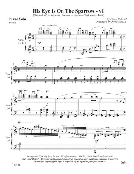 His Eye Is On the Sparrow-v1 (2 for 1 PIANO Standalone Arr's) image number null