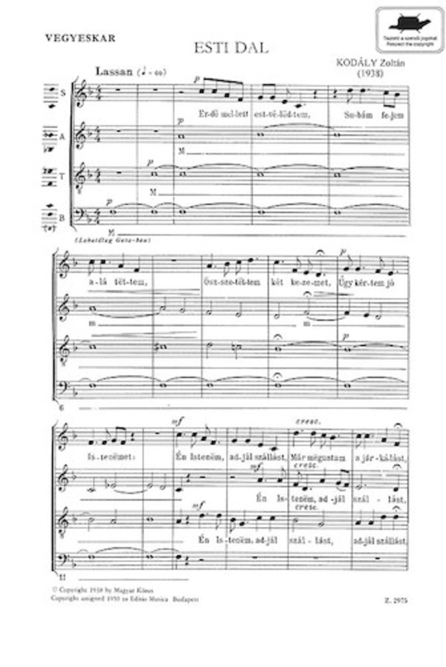 Evening Song Satb Esti Dal 4-Part scores gallery preview page 1