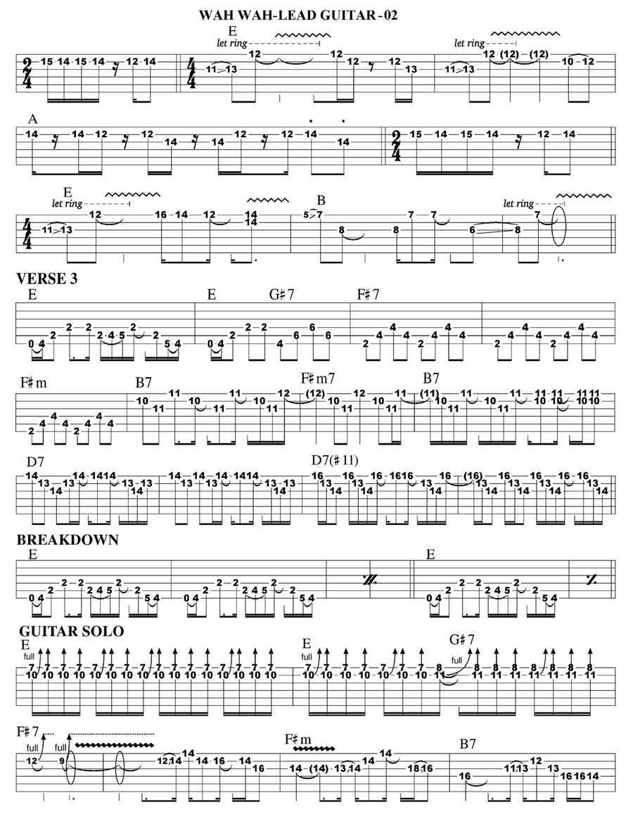 Wah-wah Guitar Tablature scores gallery preview page 2