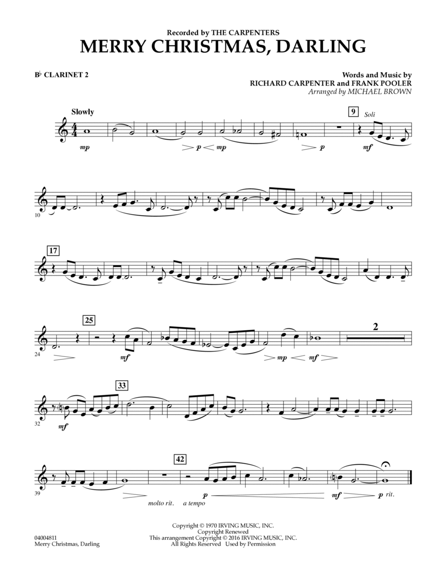 Merry Christmas, Darling - Bb Clarinet 2 Concert Band scores gallery preview page 1