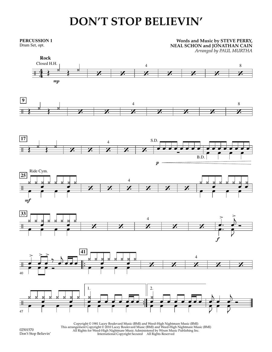 Don't Stop Believin' - Percussion 1