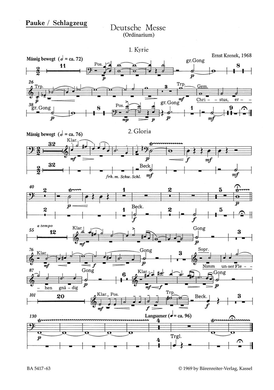 Deutsche Messe fur Chor, Gemeinde und Instrumente Drums scores gallery preview page 1