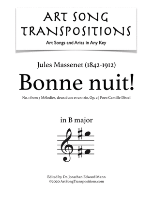 Book cover for MASSENET: Bonne nuit! Op. 2 no. 1 (transposed to B major)