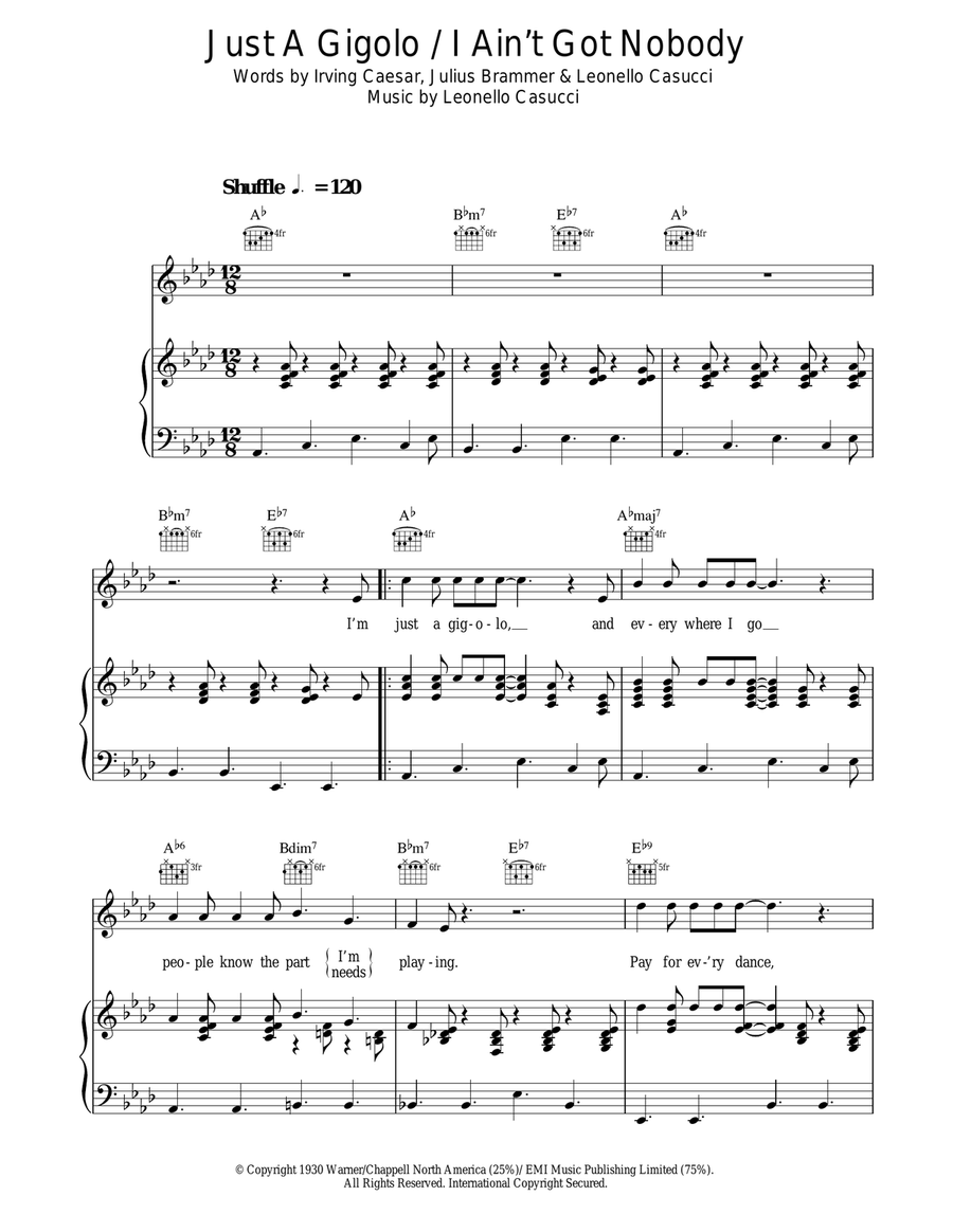Just A Gigolo / I Ain't Got Nobody Piano, Vocal, Guitar scores gallery preview page 1