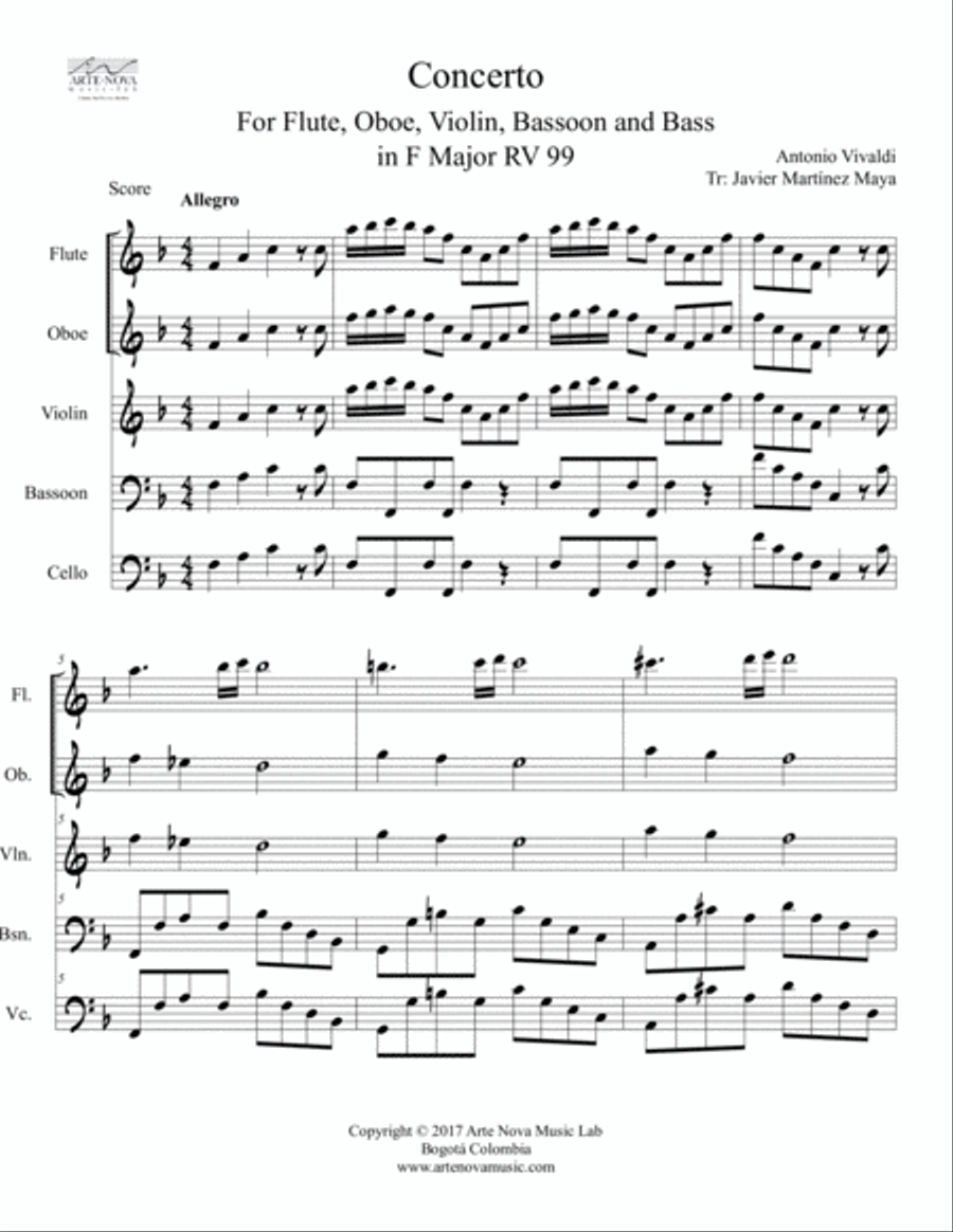 Concerto for Flute, Oboe, Violin, Bassoon and Continuo RV 99 Chamber Orchestra scores gallery preview page 2