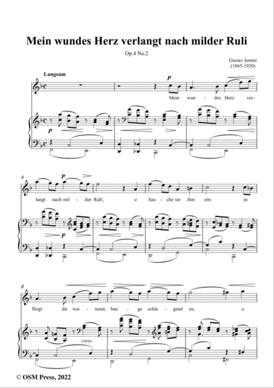 Jenner-Mein wundes Herz verlangt nach milder Ruli,in F Major,Op.4 No.2 Voice scores gallery preview page 2