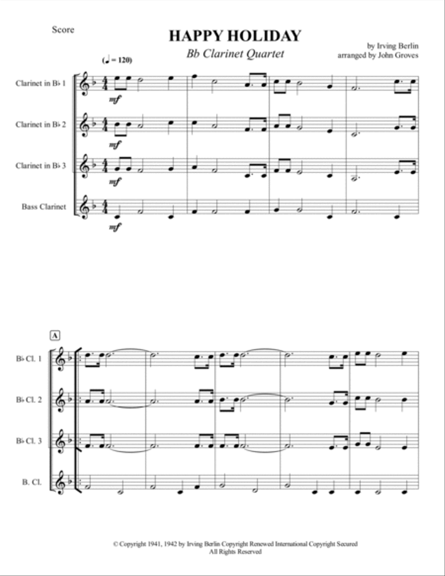 Happy Holiday Clarinet Quartet scores gallery preview page 2