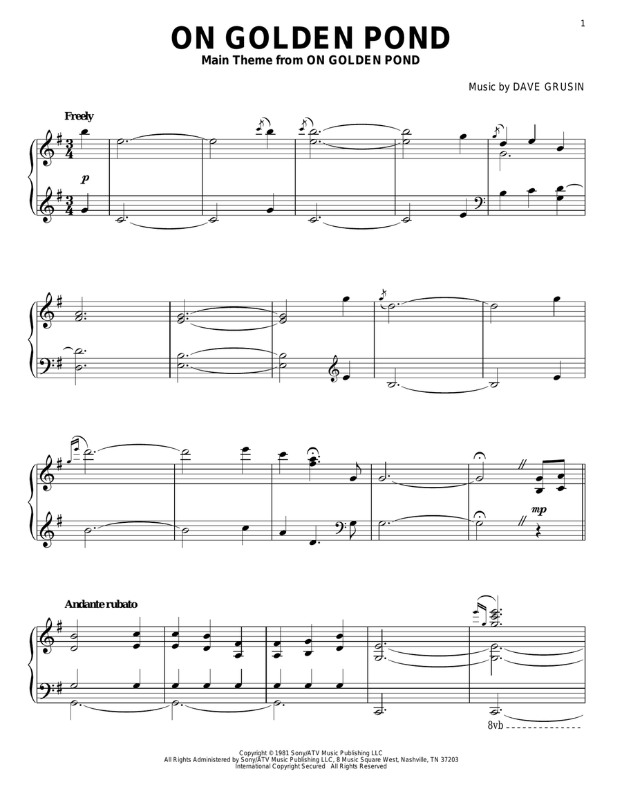 On Golden Pond Piano Solo scores gallery preview page 1