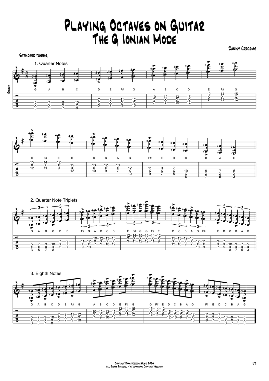 Playing Octaves on Guitar - The G Ionian Mode Acoustic Guitar scores gallery preview page 1