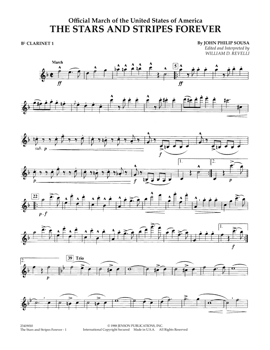 The Stars and Stripes Forever - Bb Clarinet 1 B-Flat Clarinet scores gallery preview page 1