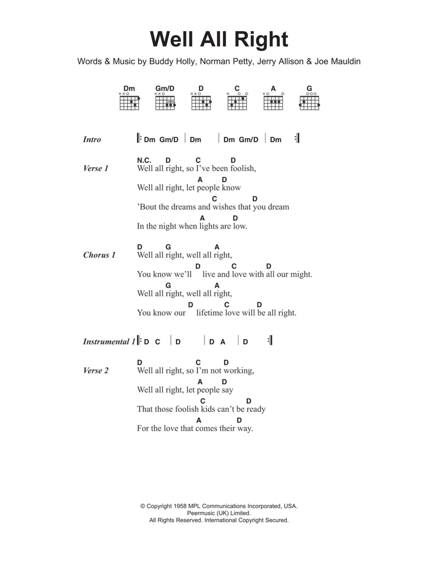 Well All Right Well All Right Easy Guitar scores gallery preview page 1