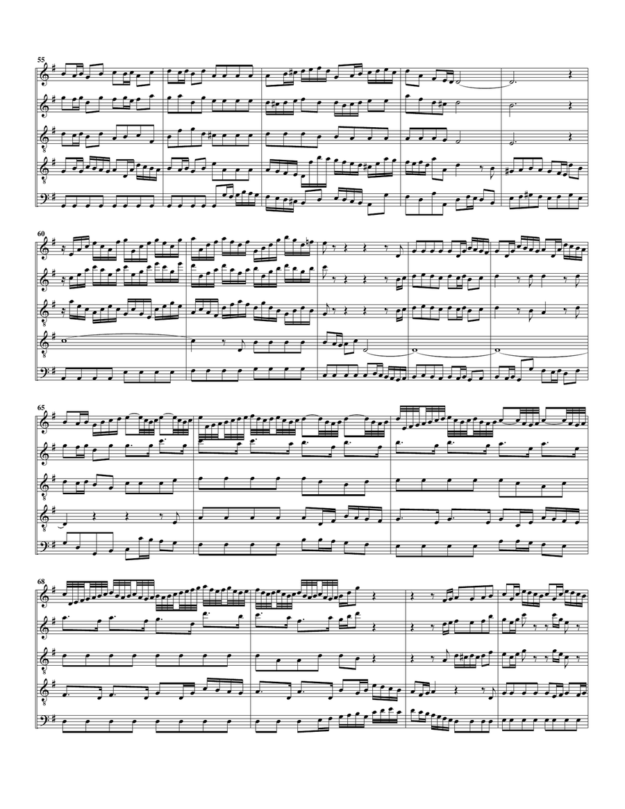Aria: Wie will ich lustig lachen from Cantata BWV 205 (arrangement for 5 recorders) Recorder scores gallery preview page 5