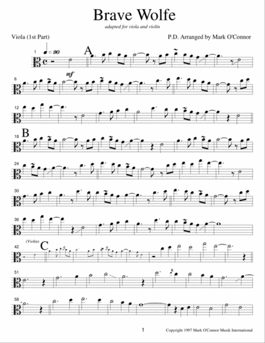 Brave Wolfe (viola part – viola and violin) String Duet scores gallery preview page 3