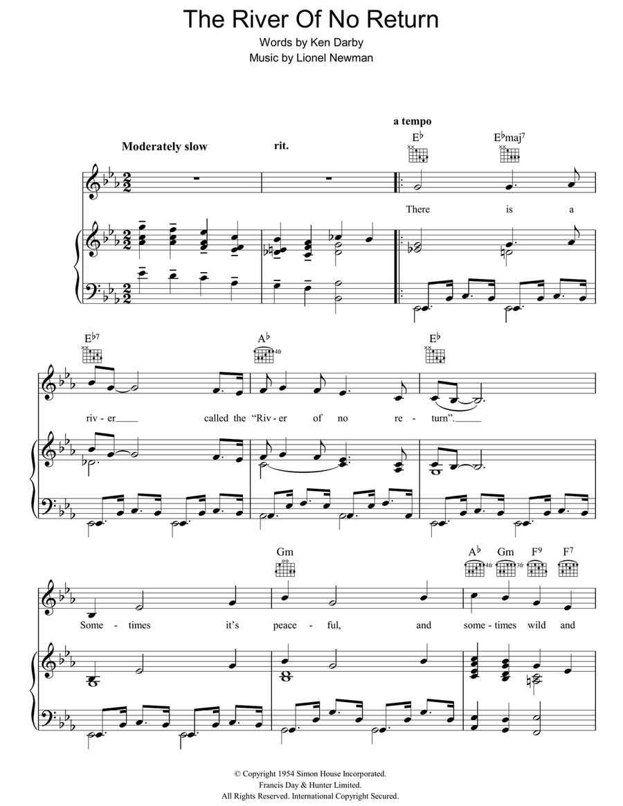 The River Of No Return Piano, Vocal, Guitar scores gallery preview page 1