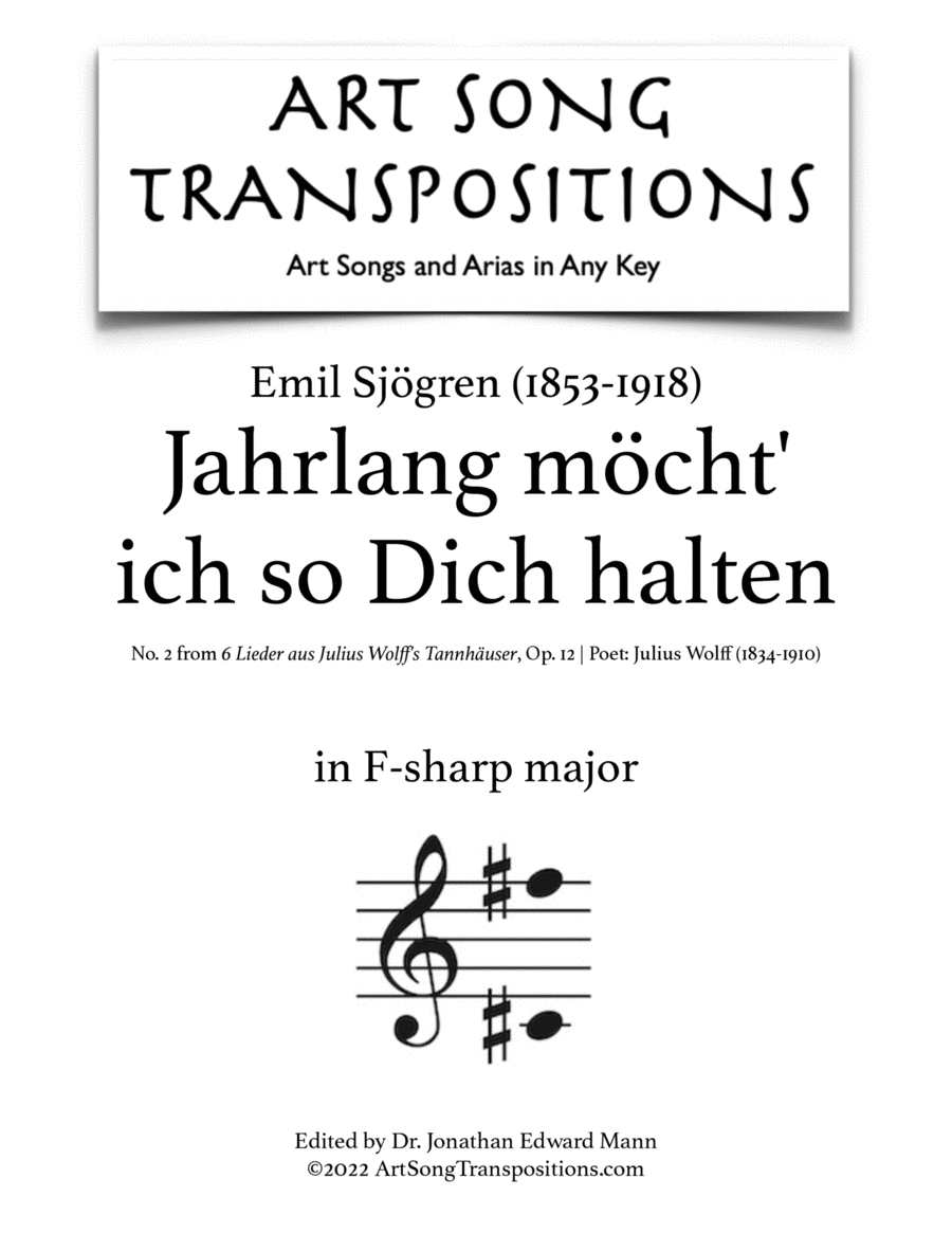 SJÖGREN: Jahrlang möcht' ich so Dich halten, Op. 12 no. 2 (transposed to F-sharp major) Voice scores gallery preview page 1