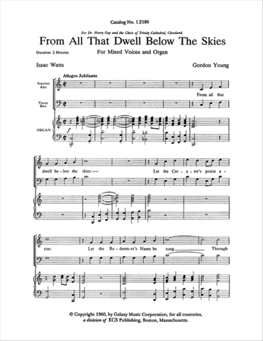 From All That Dwell Below the Skies 4-Part scores gallery preview page 1
