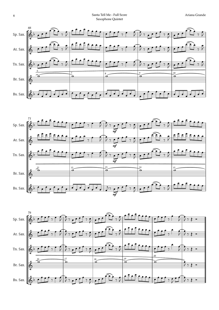 Santa Tell Me Saxophone Quintet scores gallery preview page 6