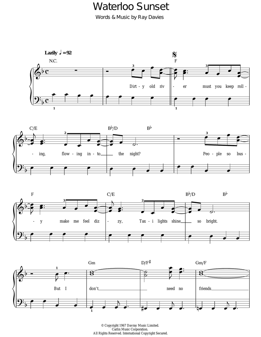 Waterloo Sunset Waterloo Sunset Easy Piano scores gallery preview page 1