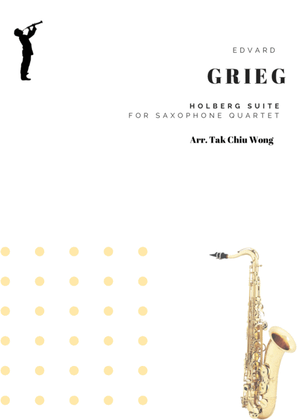 Book cover for Holberg Suite arranged for Saxophone Quartet Score and Parts