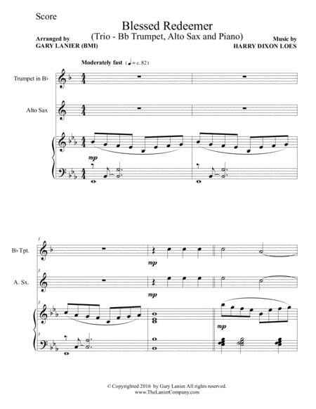 BLESSED REDEEMER (Trio – Bb Trumpet, Alto Sax & Piano with Score/Parts) image number null