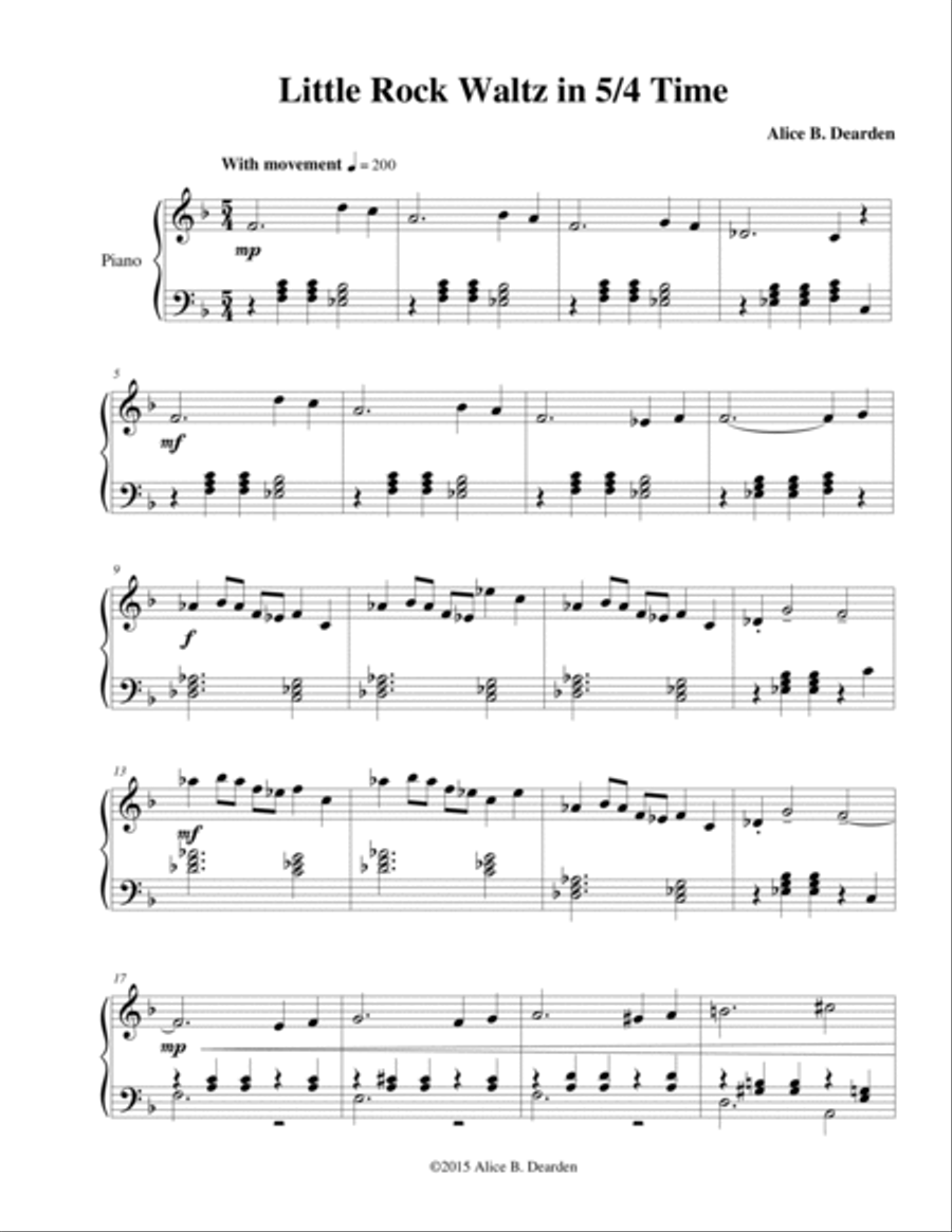 Little Rock Waltz in 5/4 Time Piano Solo scores gallery preview page 2