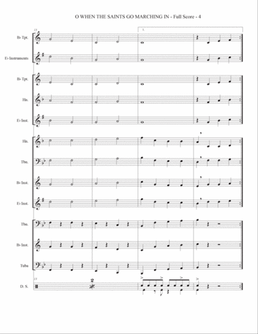 When the Saints Go Marching In for Brass Quartet (Beginner) Brass Quartet scores gallery preview page 6