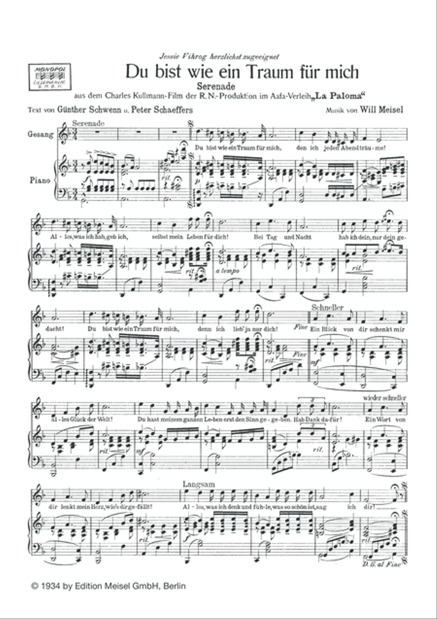 Du bist wie ein Traum fur mich Piano, Vocal scores gallery preview page 3