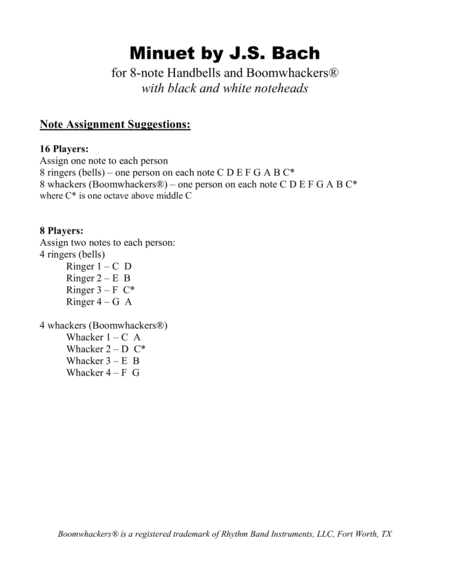 Minuet for 8-note Bells and Boomwhackers® (with black and white notes) image number null