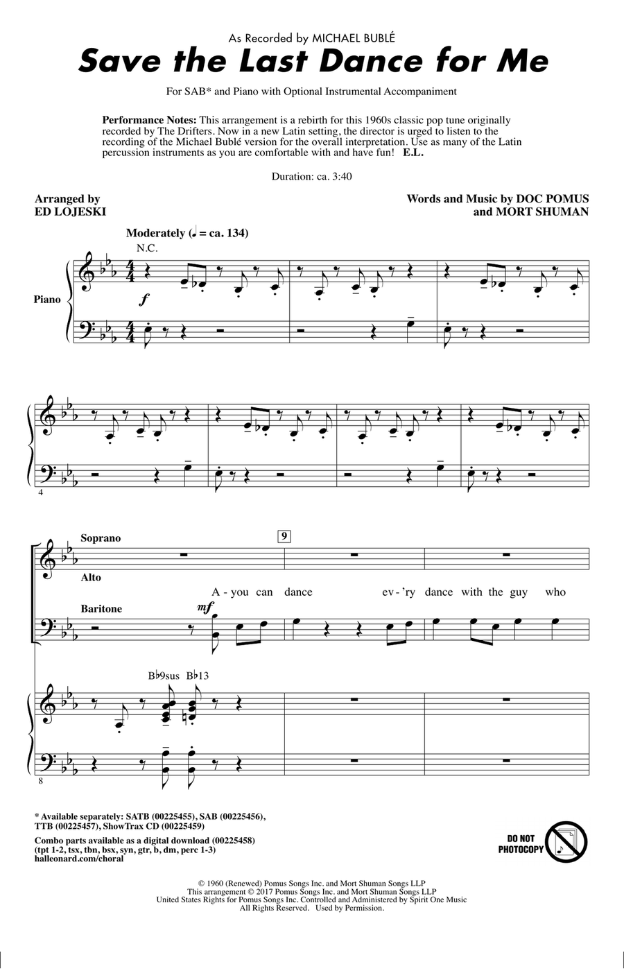 Save The Last Dance For Me (arr. Ed Lojeski)
