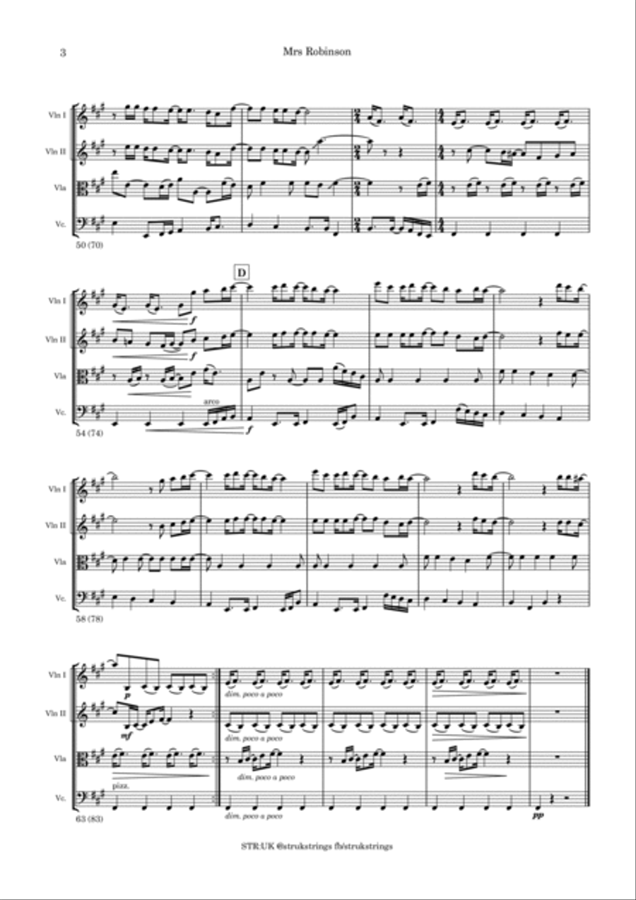 Mrs. Robinson String Quartet scores gallery preview page 4