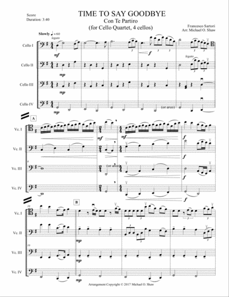 Time To Say Goodbye String Quartet scores gallery preview page 1