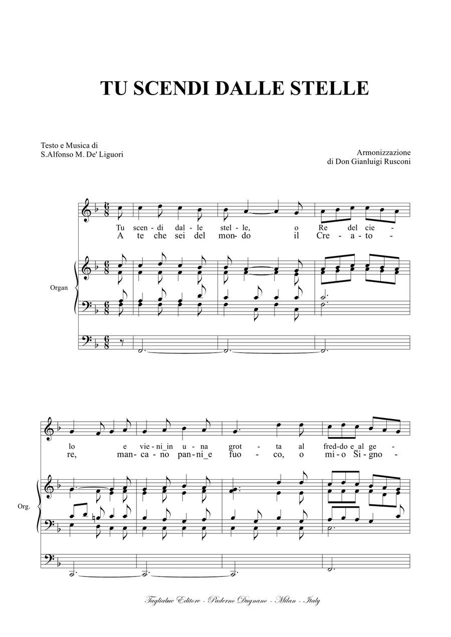 TU SCENDI DALLE STELLE - Arr. for Voice and Organ 3 staff