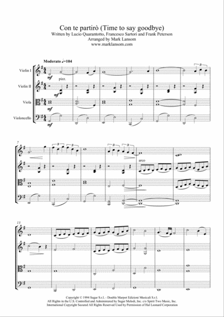 Time To Say Goodbye String Quartet scores gallery preview page 1