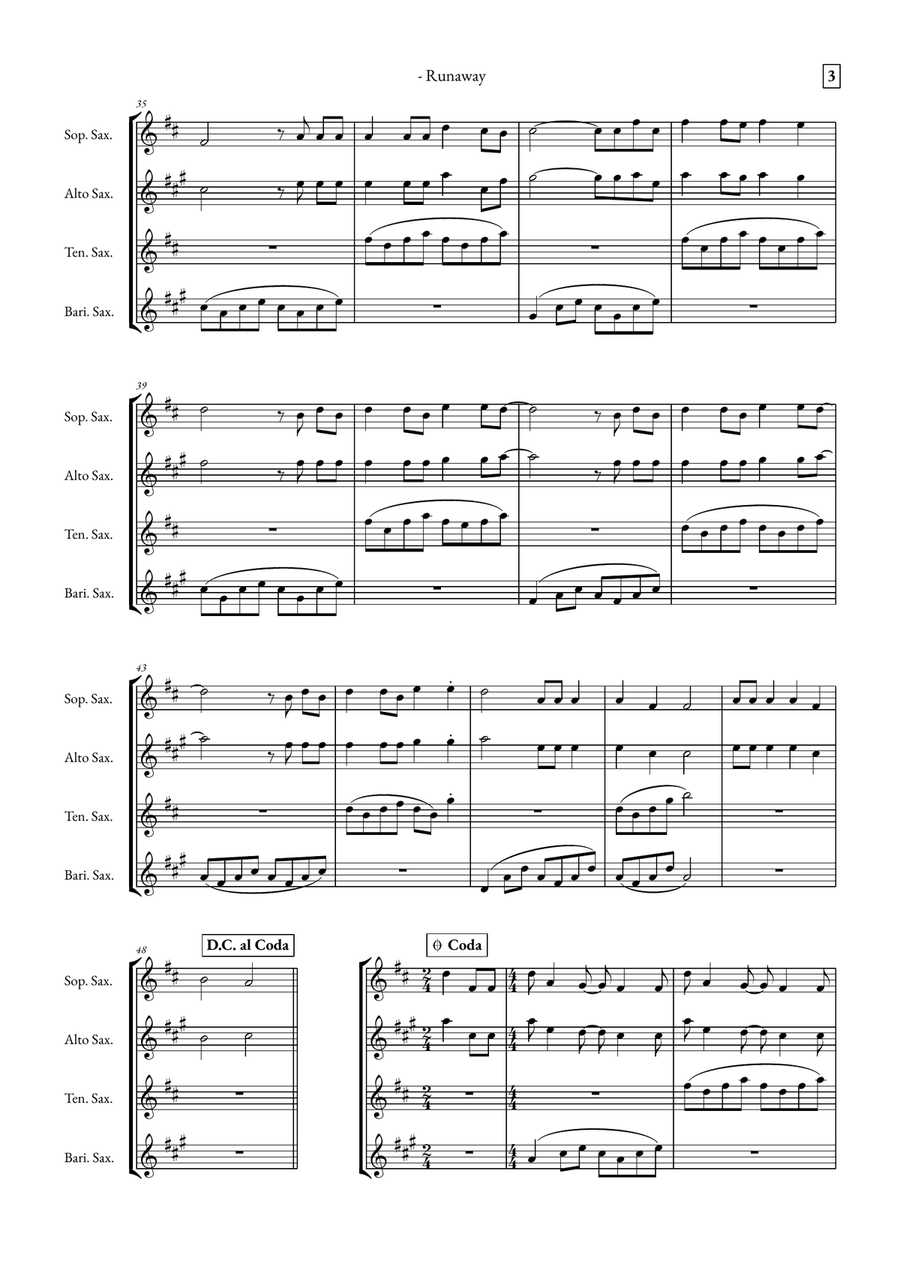 Runaway Saxophone Quartet scores gallery preview page 3